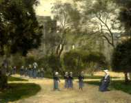 Stanislas-Victor-Edmond Lepine - Nuns and Schoolgirls in the Tuileries Gardens, Paris